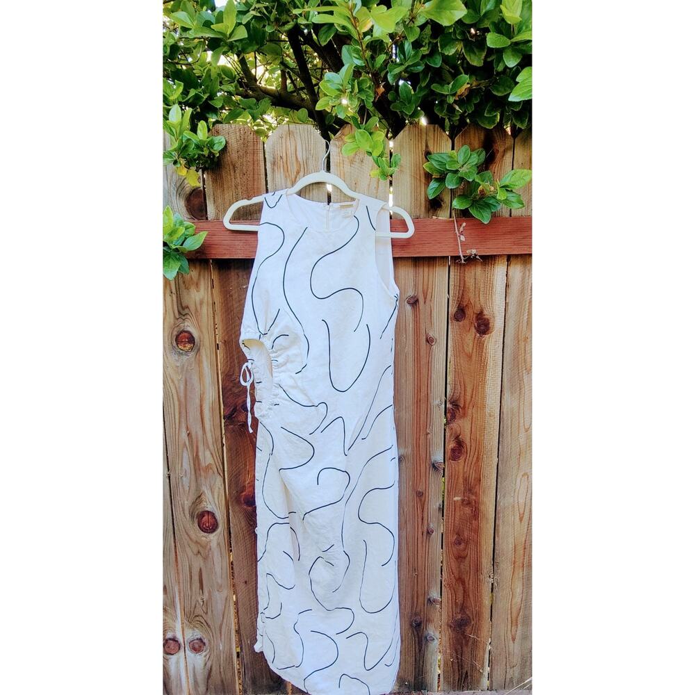 Magaschoni 100% linen abstract tie-side midi dress Abstract Print‎ Resort Wear 6 - Picture 3 of 4
